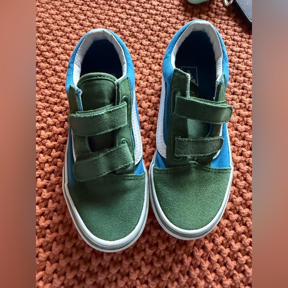 Vans Kids Green and Blue Velcro Slip-On Sneakers